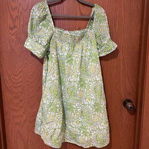 *EUC* JCrew SZ Blockprints™ X J.Crew squareneck puff-sleeve mini dress